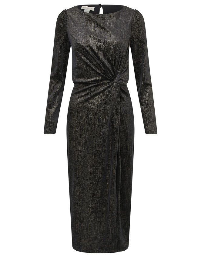 Robyn Foil Print Velvet Midi Dress, Black (BLACK), large