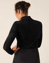 Stretch Devore Long-Sleeve Top, Black (BLACK), large