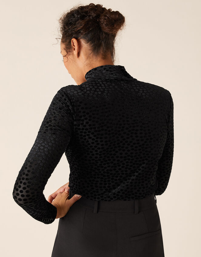 Stretch Devore Long-Sleeve Top, Black (BLACK), large