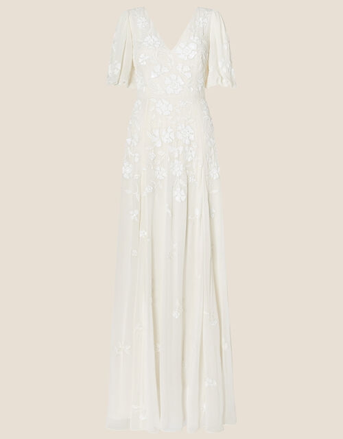 Rosie Embellished Puff Sleeve Bridal Dress, Ivory (IVORY), large