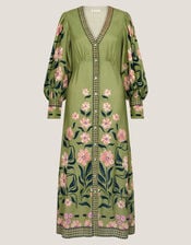 Belle Floral Blouson Midi Dress, Green (GREEN), large