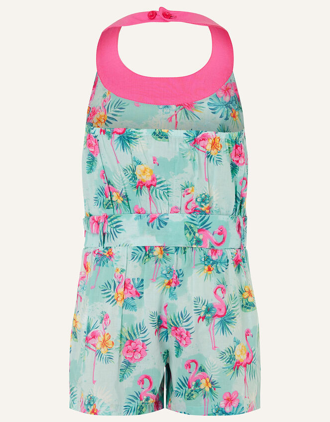 Flamingo Playsuit in Organic Cotton, Blue (AQUA), large