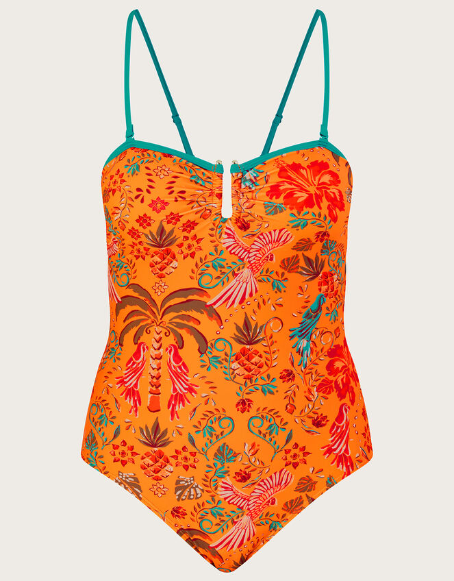 Palm Print Swimsuit, Orange (ORANGE), large