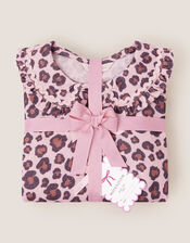 Bow Leopard Print Long Pyjamas Set, Pink (PINK), large