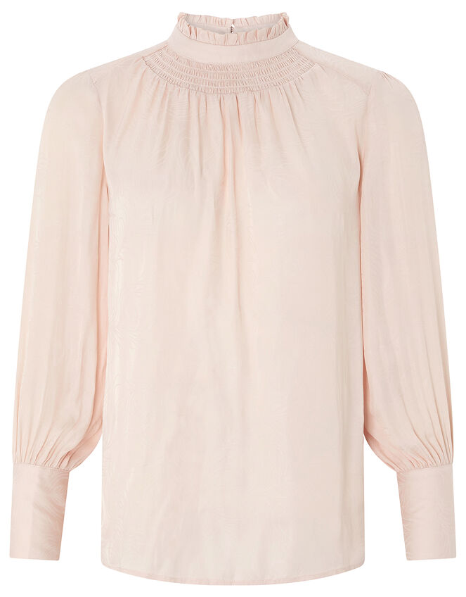 Fiona Feather Jacquard Blouse in Recycled Polyester, Cream (CREAM), large