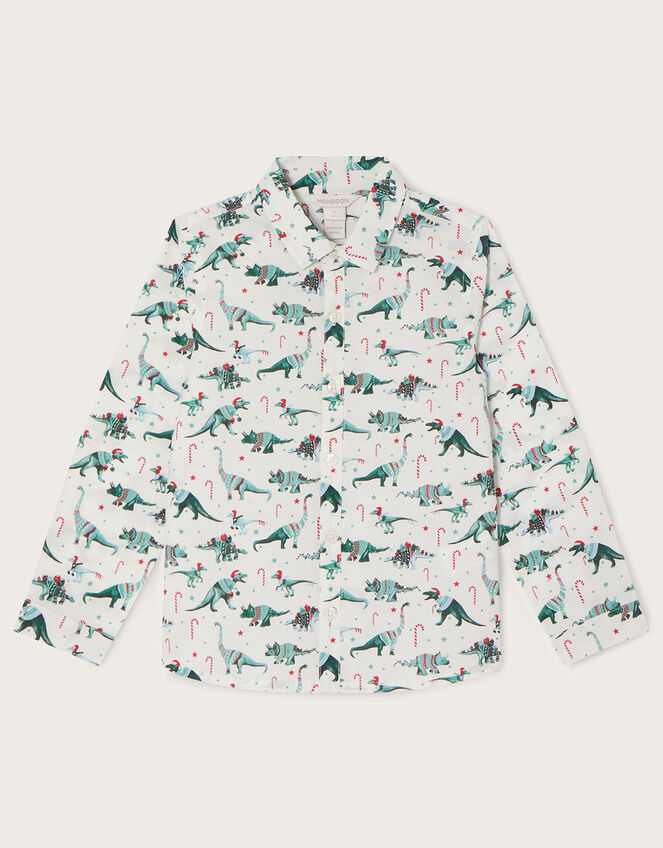 All Over Dinosaur Print Christmas Shirt, Ivory (IVORY), large