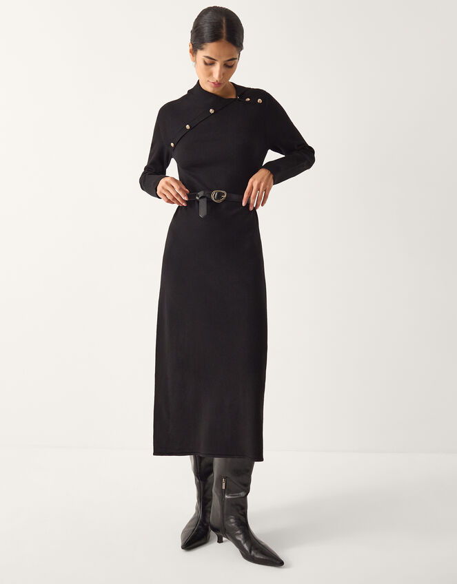 Cate Button Collar Midi Jumper Dress, Black (BLACK), large