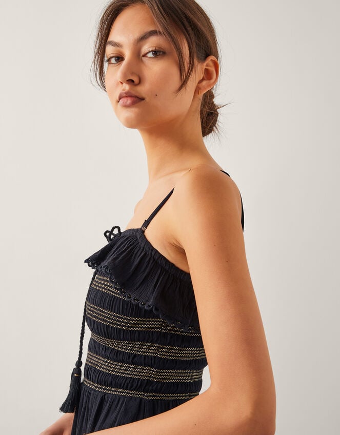 Blair Embroidered Frill Midi Dress, Black (BLACK), large