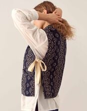 East Celine Reversible Print Quilted Waistcoat, Blue (NAVY), large