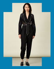 Tallulah and Hope Embroidered Satin Wrap Jumpsuit, Black (BLACK), large