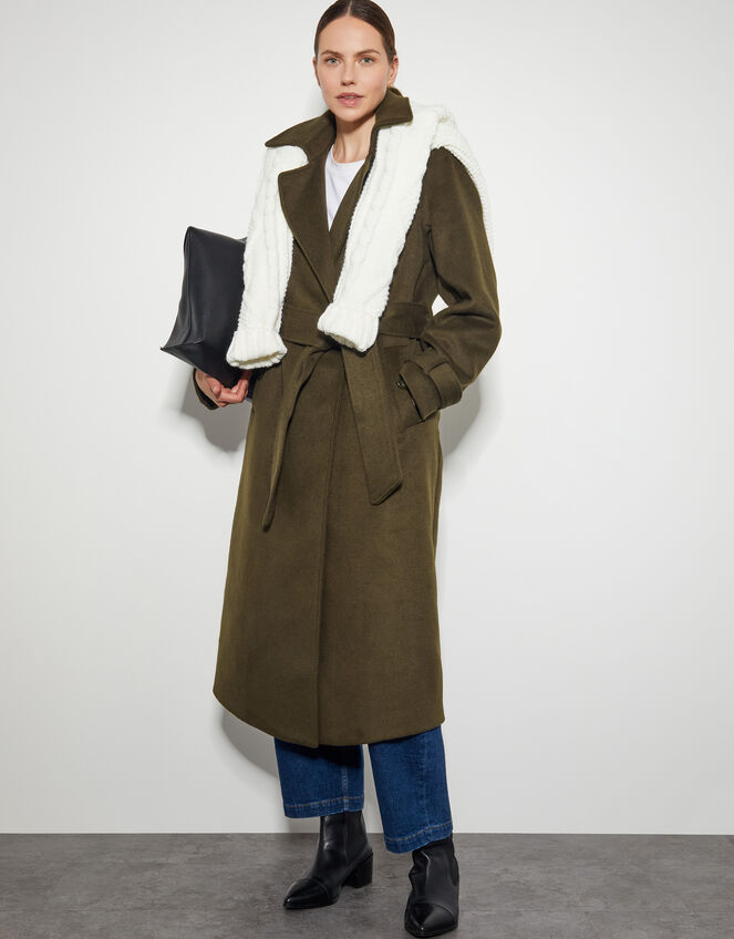 Ollie Belted Trench Coat, Green (KHAKI), large