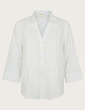 Elsie Pintuck Linen Blouse, White (WHITE), large