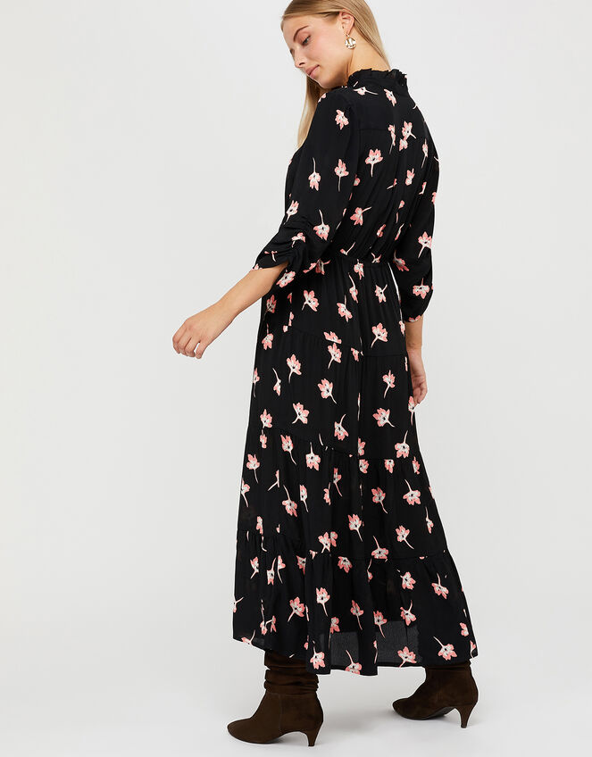 Mazi Floral Print Tiered Dress, Black (BLACK), large