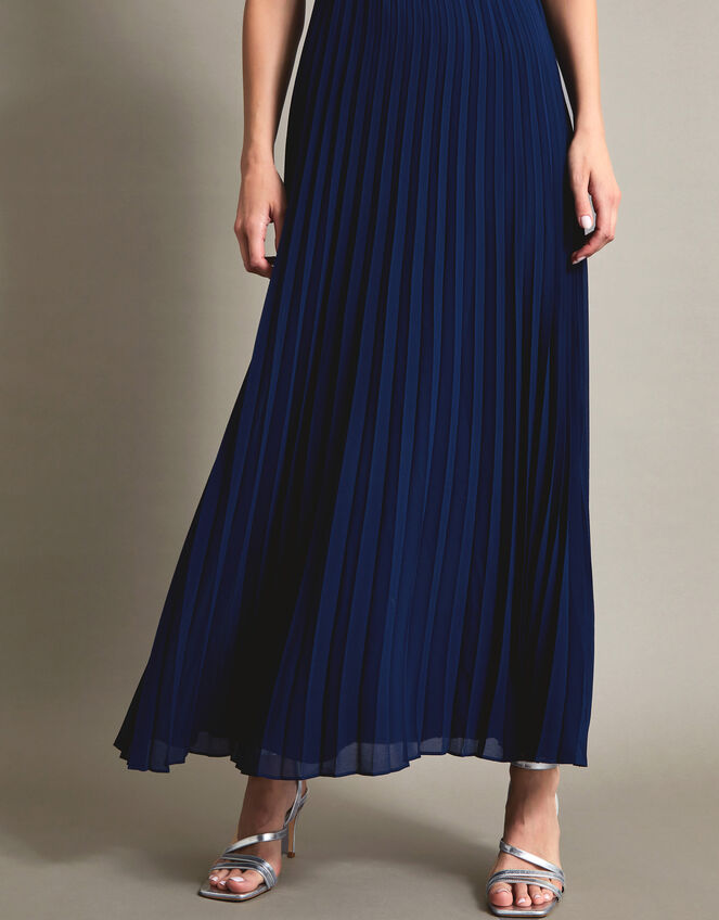 Pippa Pleated Maxi Dress, Blue (NAVY), large