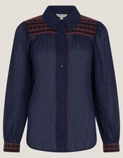 Felicity Embroidered Cotton Shirt, Blue (NAVY), large