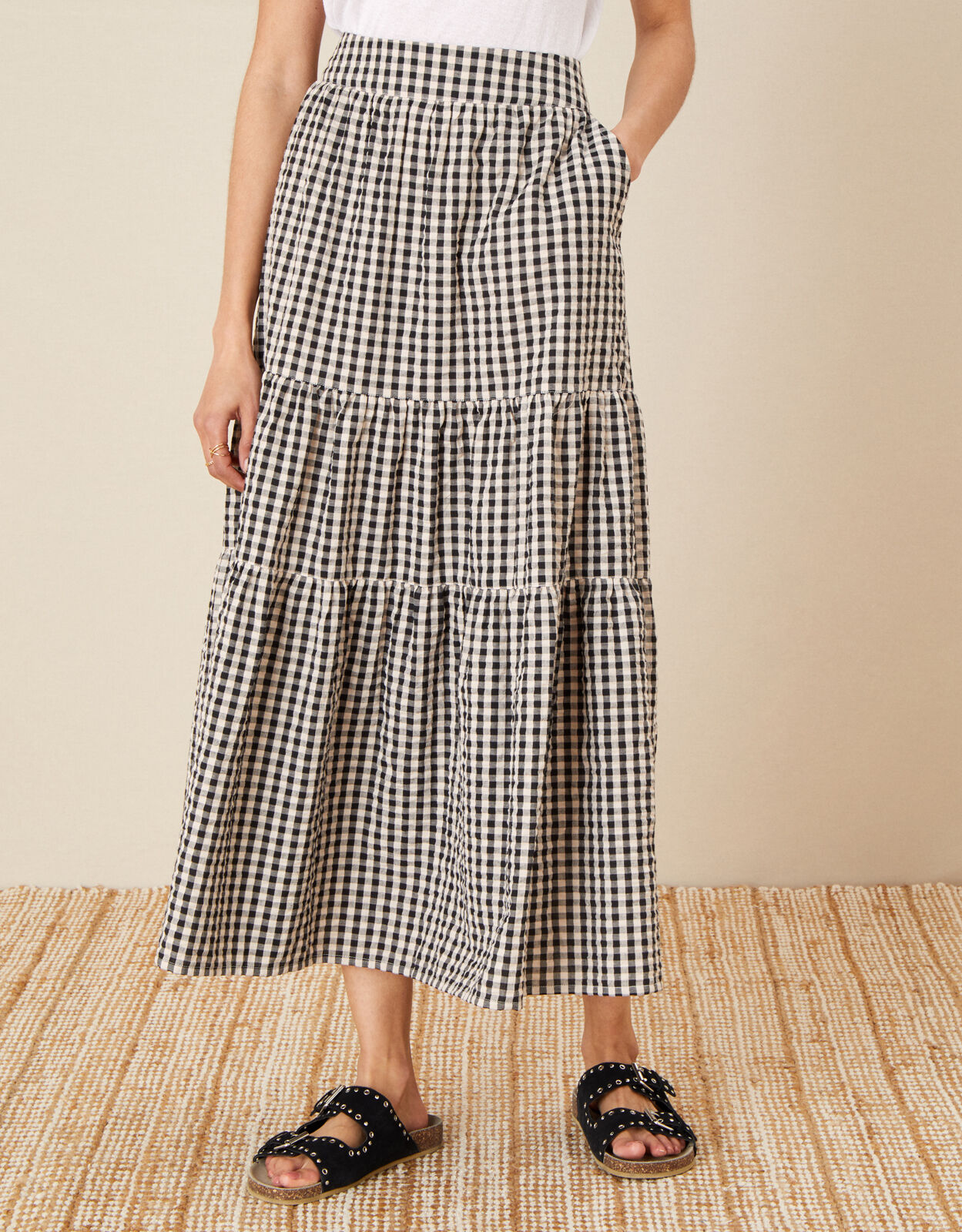 Gingham Tiered Skirt Natural Skirts Monsoon UK