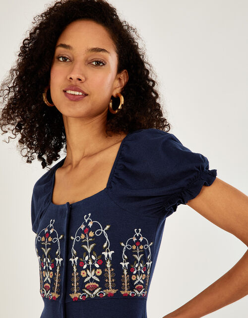 Embellished Jersey Dress with Sustainable Cotton, Blue (NAVY), large