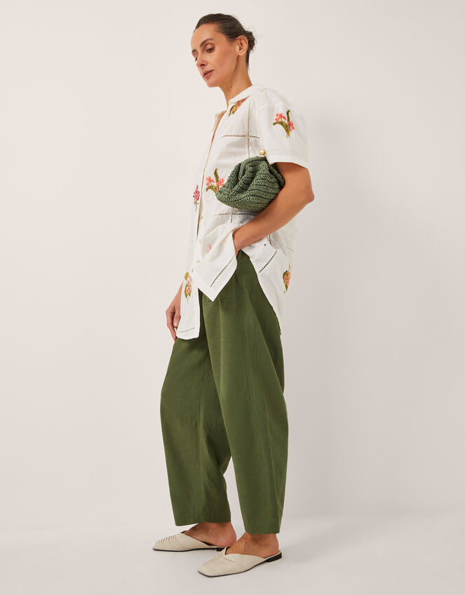 Joanie Linen Blend Barrel Trousers, Green (KHAKI), large