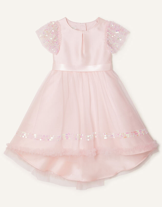 Sequin Duchess Twill High-Low Dress, Pink (PINK), large
