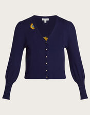 Ellie Upcycled Embroidered Cardigan, Blue (NAVY), large