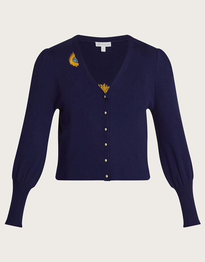 Ellie Upcycled Embroidered Cardigan, Blue (NAVY), large