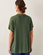 Cloe Knitted Collar Top, Green (KHAKI), large