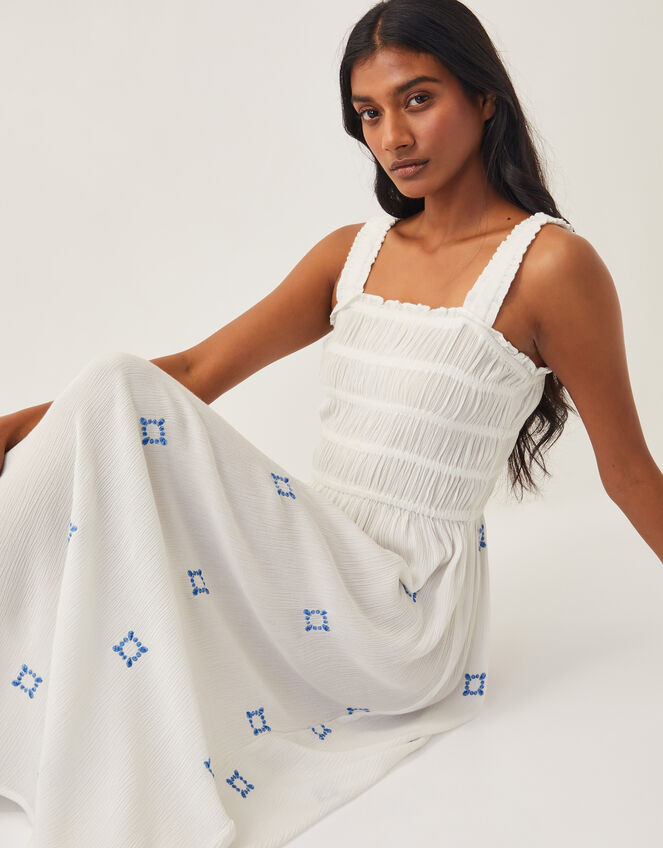 Briar Shirred Maxi Dress, White (WHITE), large