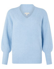 Georgie Ribbed Knit Jumper, Blue (BLUE), large