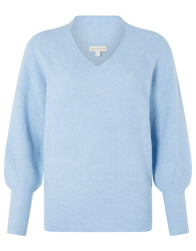 Georgie Ribbed Knit Jumper, Blue (BLUE), large