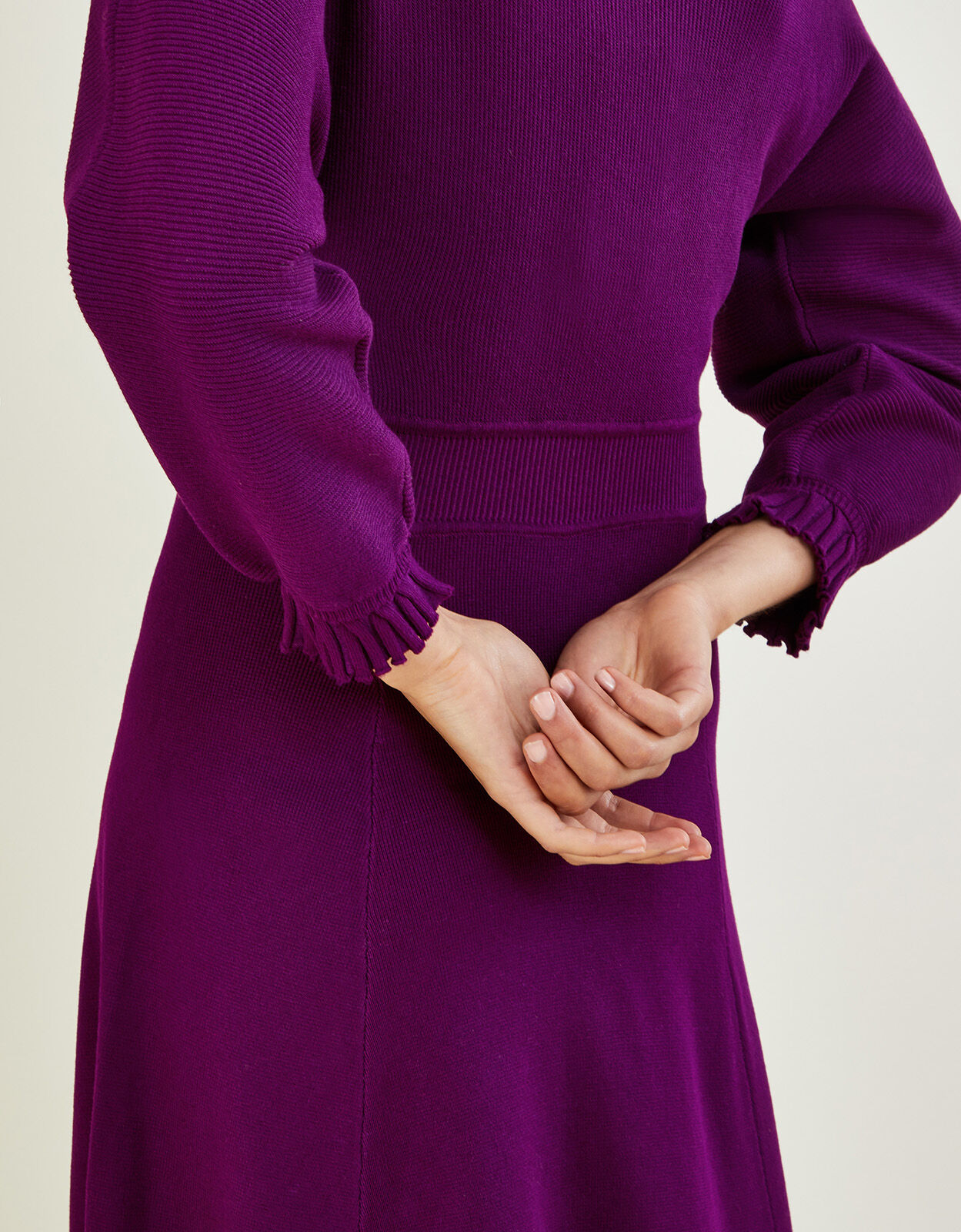 Pleat Cuff Short Knit Dress Purple 