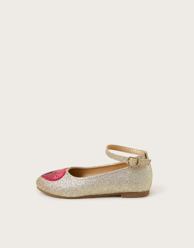 Sequin Heart Sparkle Ballet Flats, Gold (GOLD), large