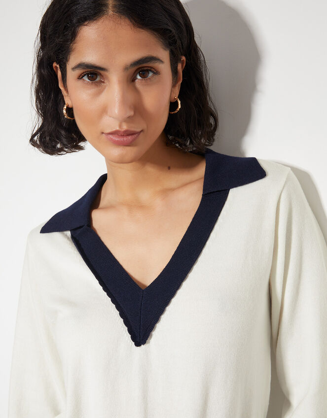 Clara V-Neck Collared Jumper, Ivory (IVORY), large