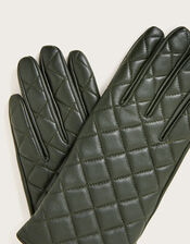 Quilted Leather Gloves, Green (GREEN), large