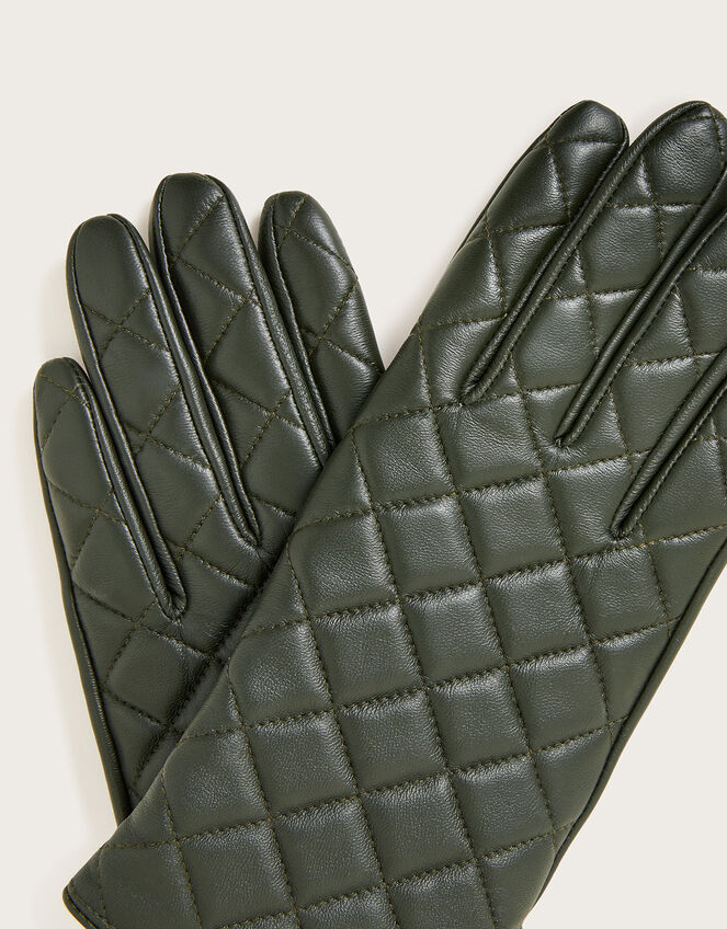 Quilted Leather Gloves Green | Accessories | Monsoon UK.