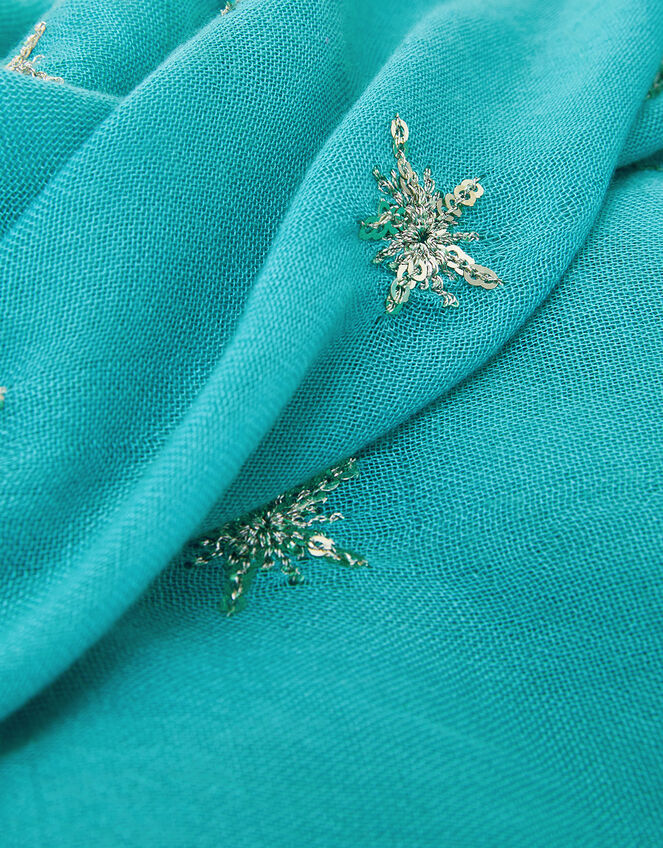Embellished Lightweight Scarf, Blue (TURQUOISE), large