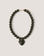 Heart Resin Beaded Necklace, Green (GREEN), large