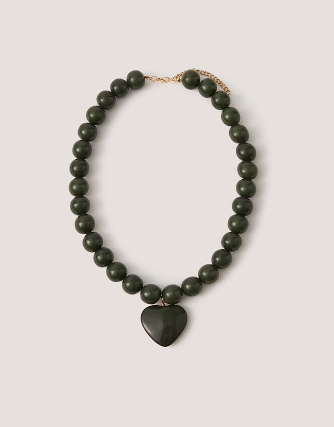 Heart Resin Beaded Necklace, Green (GREEN), large