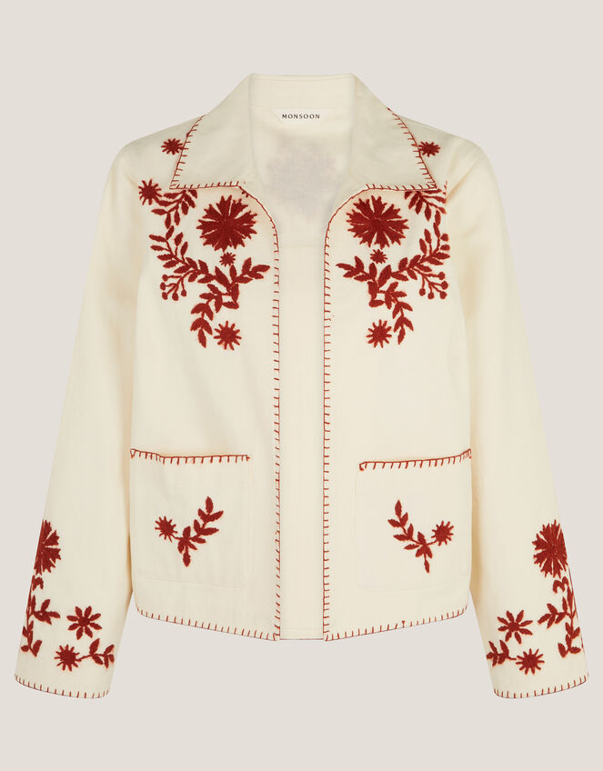 Emilia Floral Embroidered Jacket, Ivory (IVORY), large