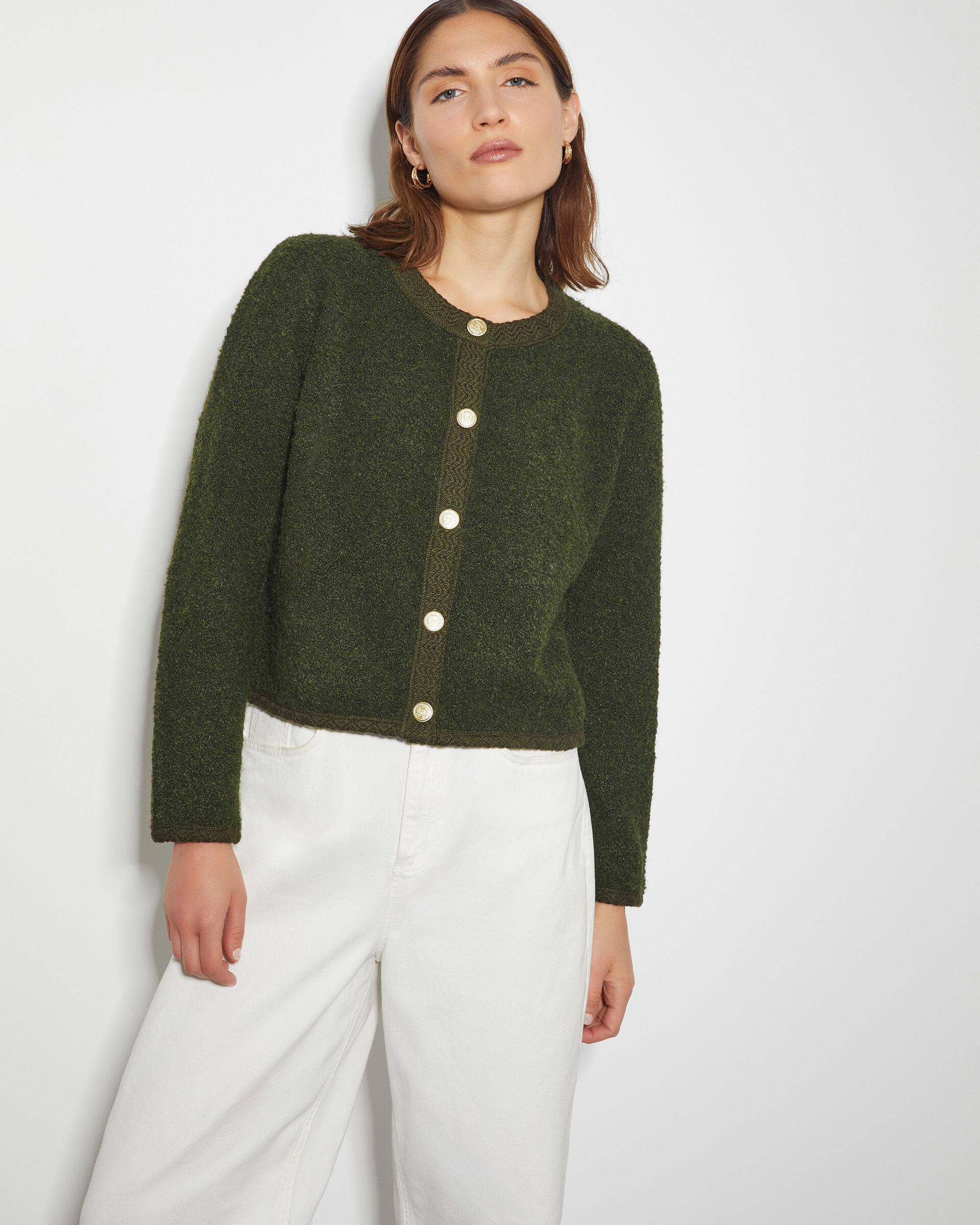 Bevan Boucle Cardigan Green