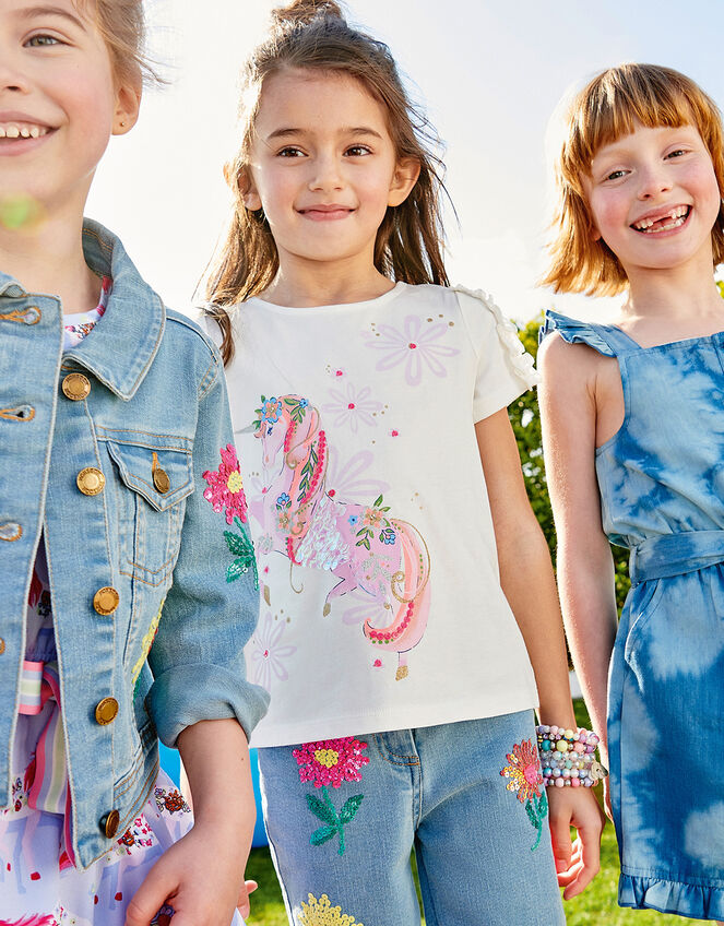 Floral Unicorn T-Shirt, Ivory (IVORY), large