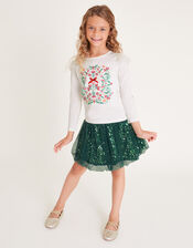 Long Sleeve Christmas Wreath Top and Skirt Set, Green (GREEN), large