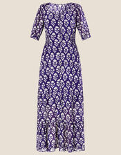 Wendy Woodblock Print Maxi Dress in Sustainable Viscose, Blue (NAVY), large