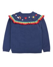 Frugi Romi Rainbow Ruffle Cardigan, Blue (NAVY), large