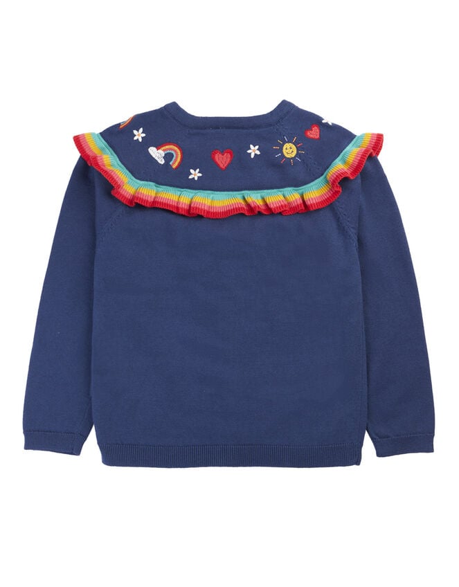 Frugi Romi Rainbow Ruffle Cardigan, Blue (NAVY), large