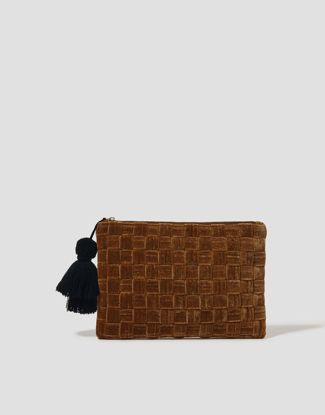 Woven Velvet Zip Pouch, Gold (GOLD), large