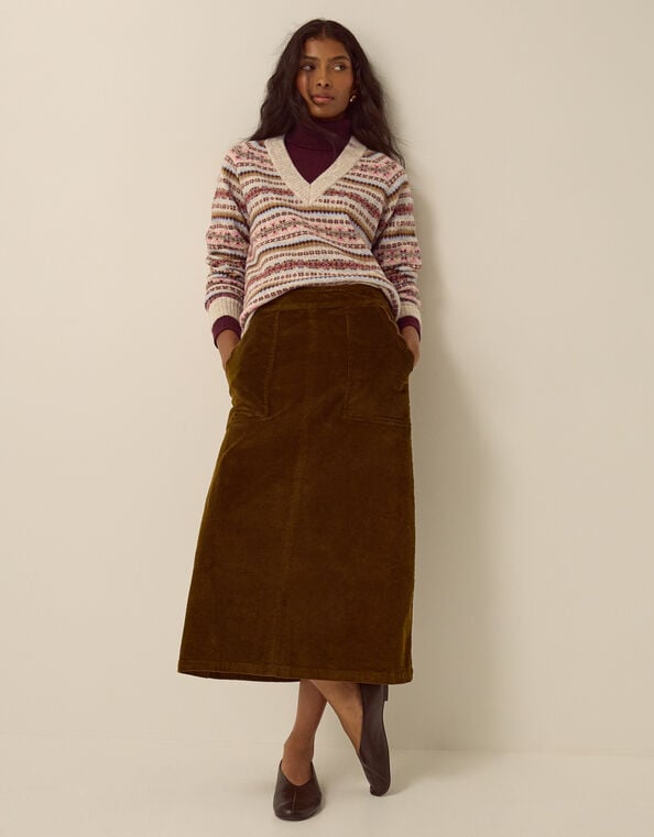Malika Corduroy Midi Skirt, Green (CHARTREUSE), large