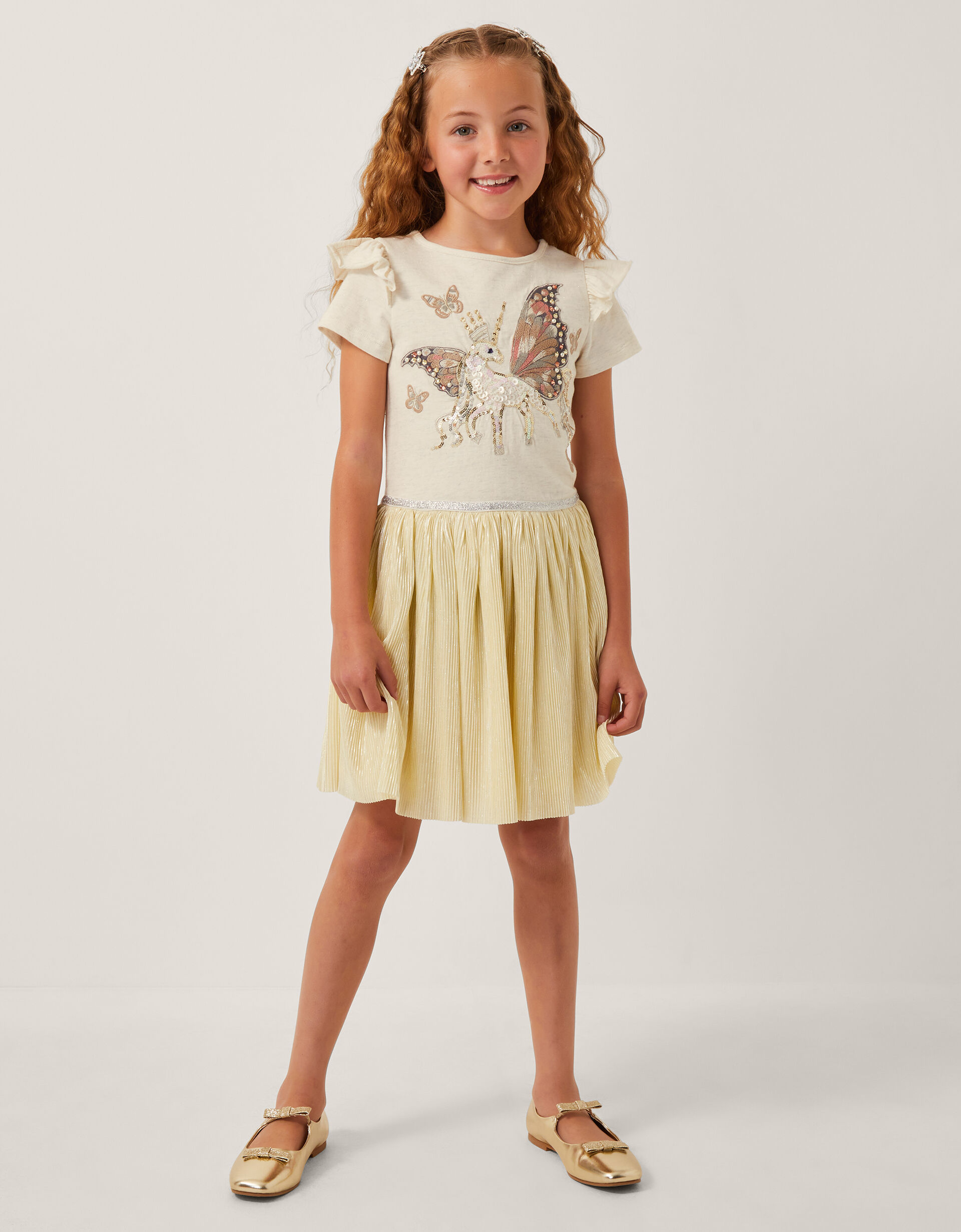 Unicorn Embellished Plisse Disco Dress Ivory