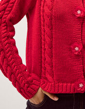 Kelly Flower Button Cable Knit Cardigan, Red (RED), large