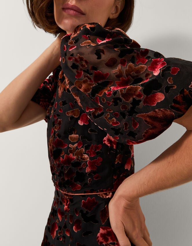 Carolyn Floral Devoré Midi Dress, Black (BLACK), large