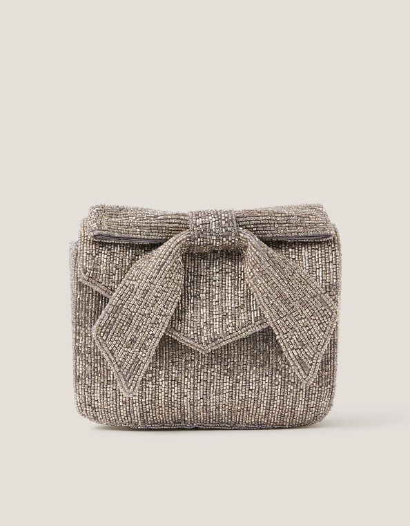 Bella Beaded Bow Bag, Silver (SILVER), large